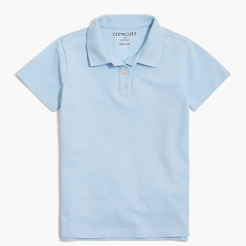 NWT Crewcuts Piqué Polo Shirt Short Sleeve Faded Chambray Blue Girls Size 4-5